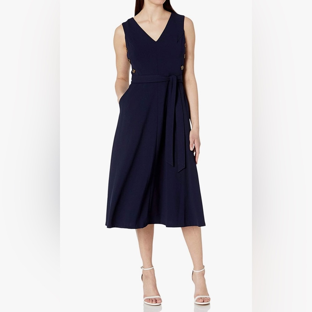 Calvin Klein Women's V-Neck Midi Dress with Side Button Bodice